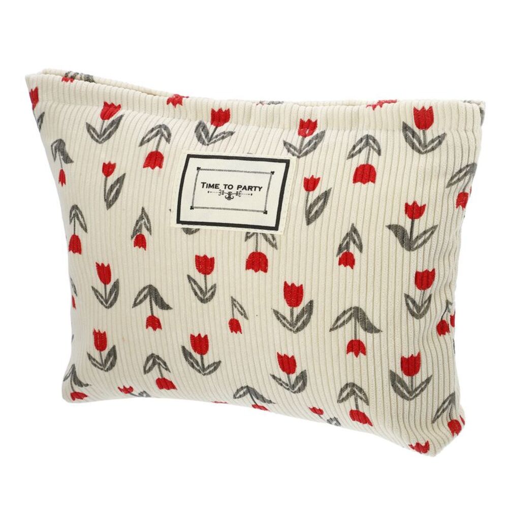 Floral Large Capacity Makeup Pouch for Coin Foundations Lipsticks Beige Red